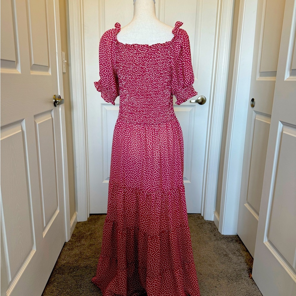 Elegant Red Polka Dot Maxi Dress